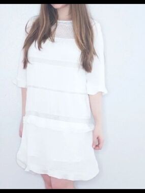 White Lace-Trim A-Line Dress